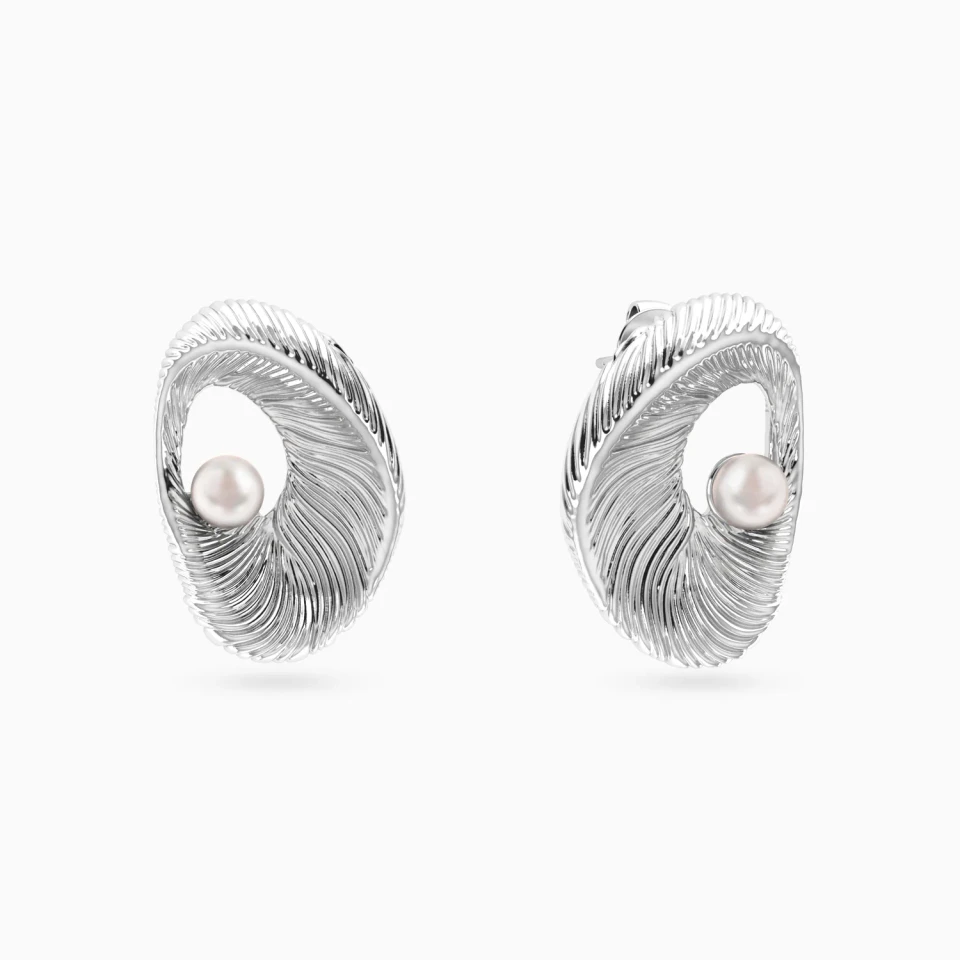 Oval Swirl Pearl Stud Earrings in Sterling Silver Oval Swirl Pearl Stud Earrings in Sterling Silver
