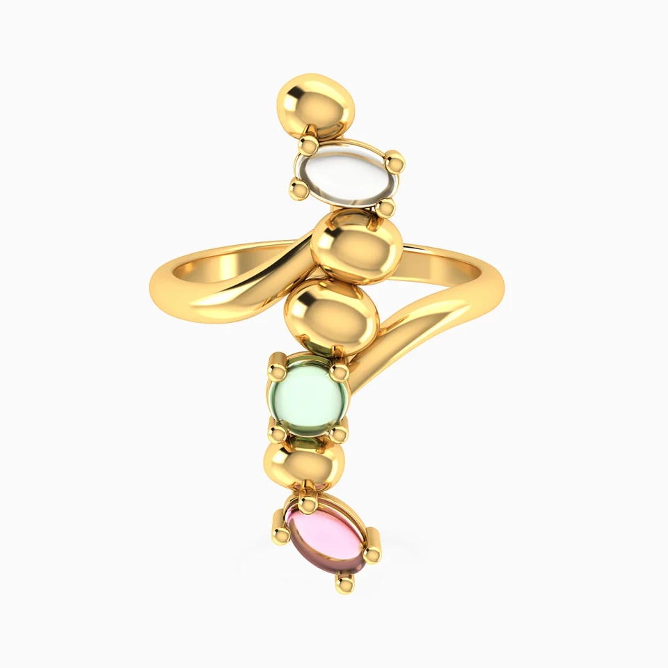 Round Disc & Oval Colored Stones Ring in Yellow Gold Plating Round Disc & Oval Colored Stones Ring in Yellow Gold Plating