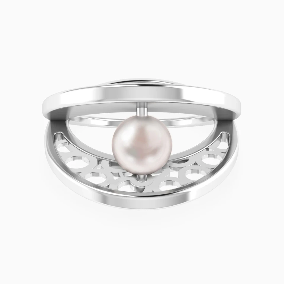 Crossing Curves & Open Circles Pearl Ring in Silver (Size 18) Crossing Curves & Open Circles Pearl Ring in Silver (Size 18)