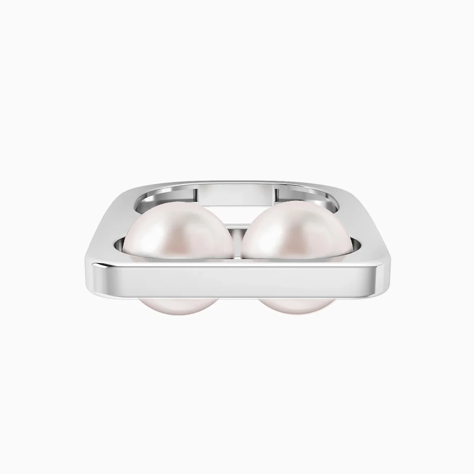 Elevated Surface & Two Pearls Ring in Silver (Size 14) Elevated Surface & Two Pearls Ring in Silver (Size 14)