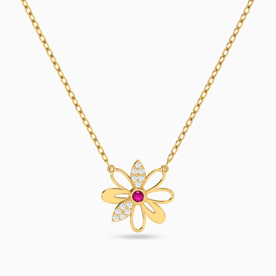 Flower Rose Stone Necklace in 18K Gold - 4 Flower Rose Stone Necklace in 18K Gold - 4