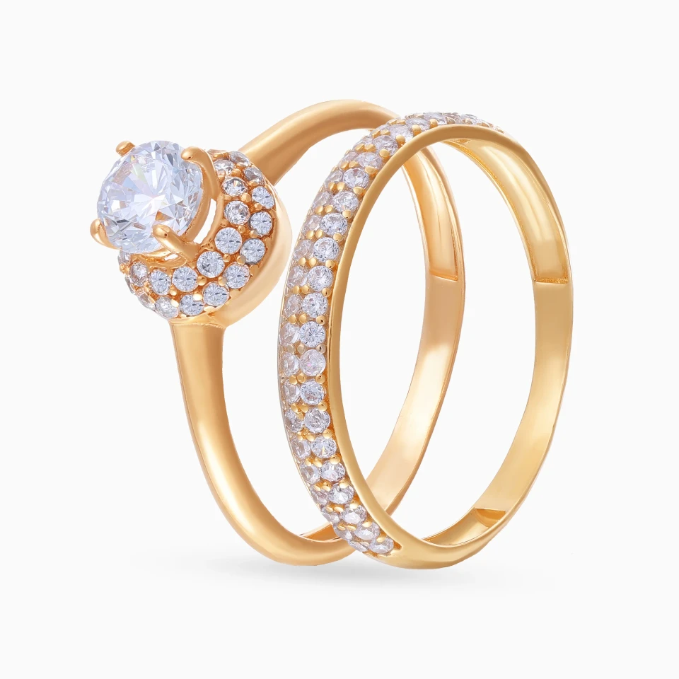Rount Cluster Cubic Zirconia Twin Rings in 21K Gold Rount Cluster Cubic Zirconia Twin Rings in 21K Gold