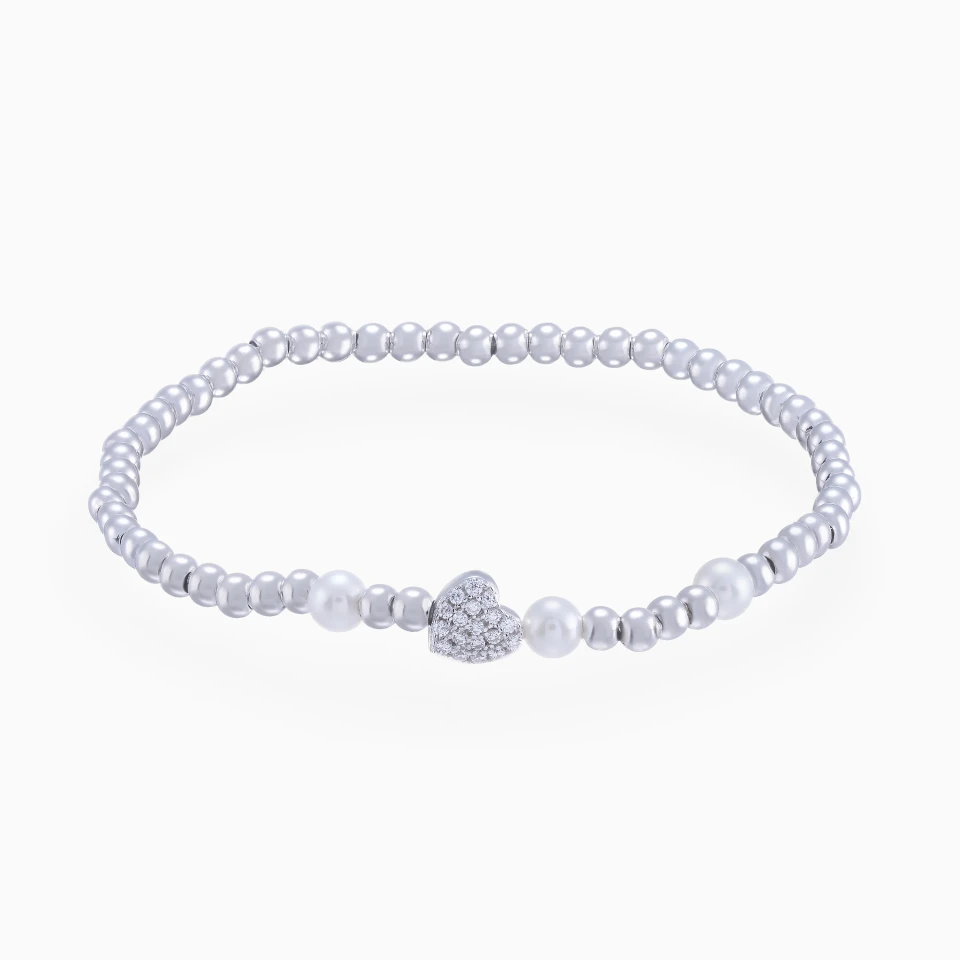 Heart & Round Pearls Beaded Bracelet in Sterling Silver Heart & Round Pearls Beaded Bracelet in Sterling Silver