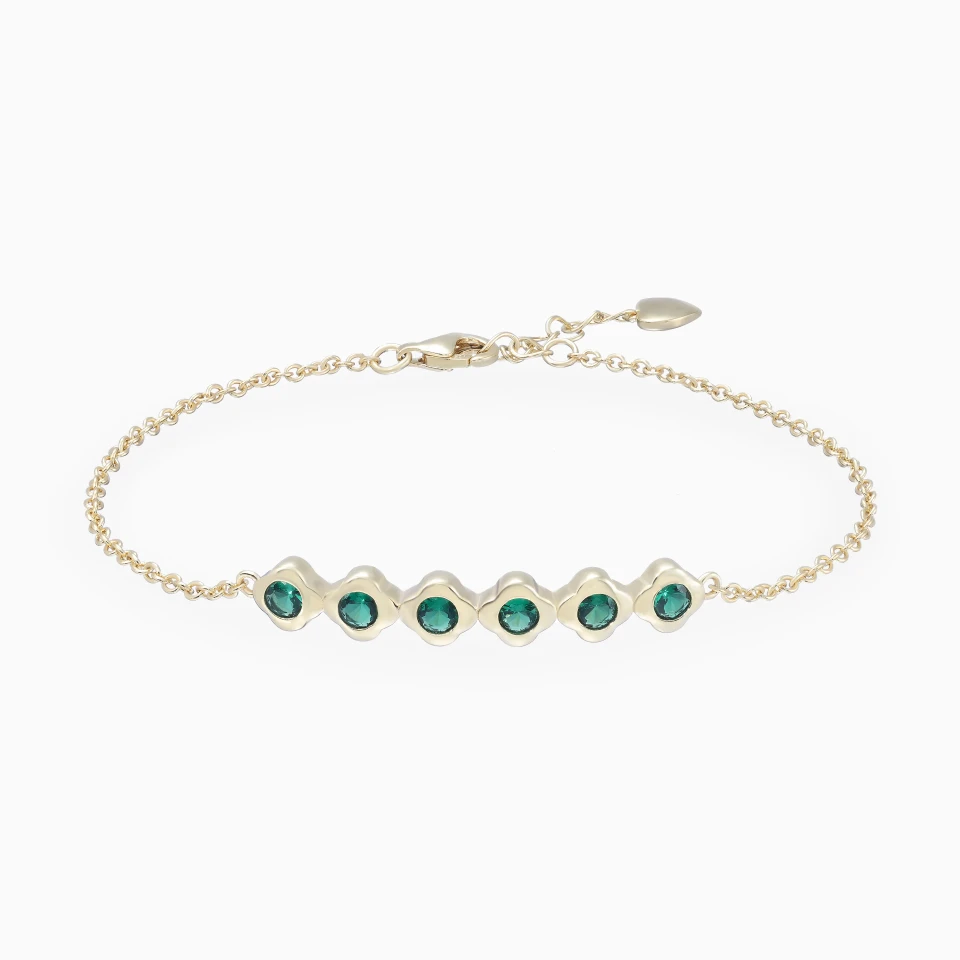 Round Green Stones Chain Bracelet in Yellow Gold Plating Round Green Stones Chain Bracelet in Yellow Gold Plating