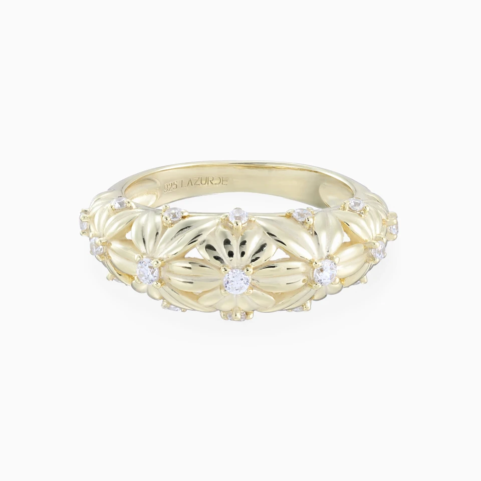 Floral Arrangements Cubic Zirconia Ring in Yellow Gold Plated Floral Arrangements Cubic Zirconia Ring in Yellow Gold Plated