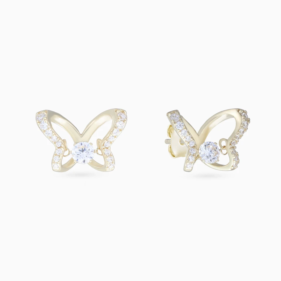 Open Butterfly Cubic Zirconia Stud Earrings in Yellow Gold Plating Open Butterfly Cubic Zirconia Stud Earrings in Yellow Gold Plating