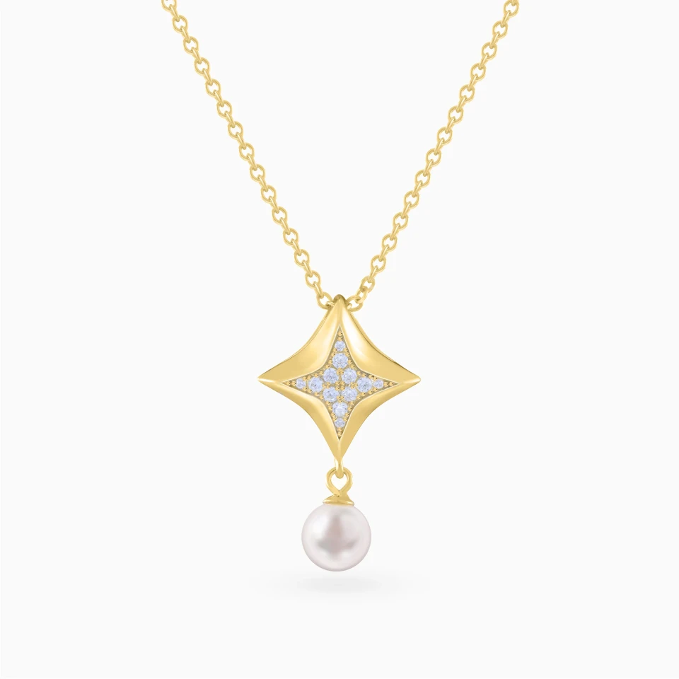 Star Colored Stones & Pearl Gold Plated Pendant Necklace Star Colored Stones & Pearl Gold Plated Pendant Necklace