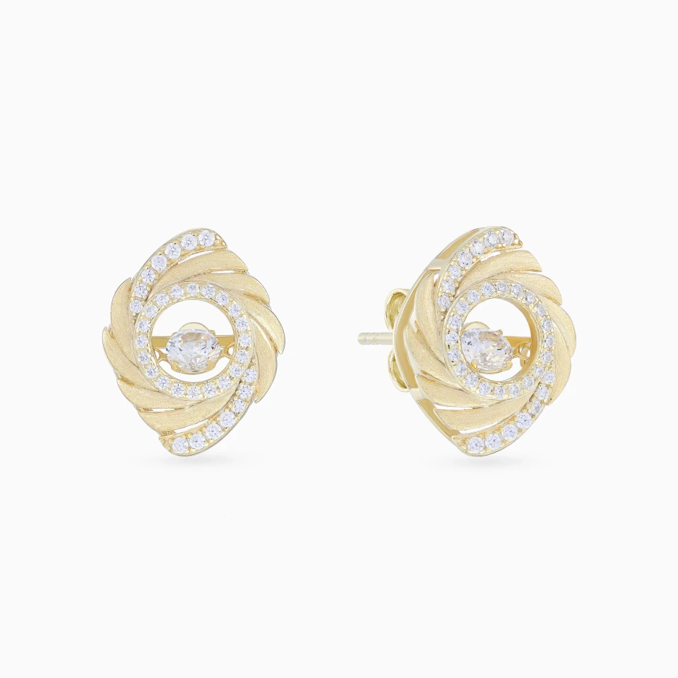 Swirling Layered Curves Cubic Zirconia Stud Earrings in Yellow Gold Plating Swirling Layered Curves Cubic Zirconia Stud Earrings in Yellow Gold Plating