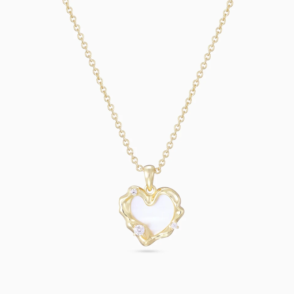 Heart Mother of Pearl & Colored Stones Gold Plated Necklace Heart Mother of Pearl & Colored Stones Gold Plated Necklace