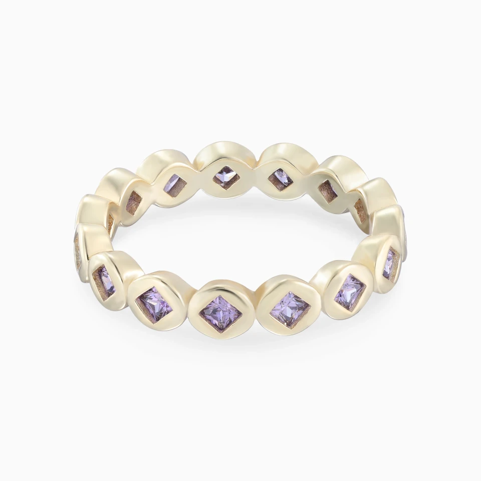 Round Purple Stones Ring in Yellow Gold Plating Round Purple Stones Ring in Yellow Gold Plating