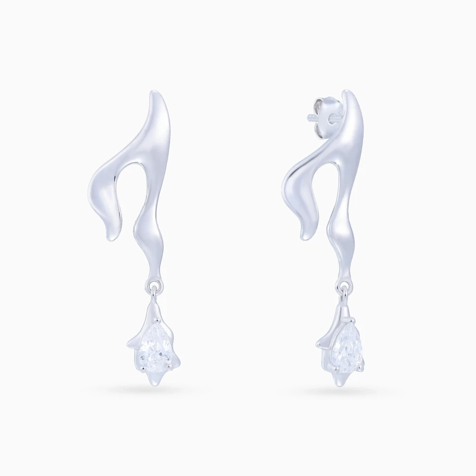 Fluid Lines & Teardrop Cubic Zirconia Drop Earrings in Sterling Silver Fluid Lines & Teardrop Cubic Zirconia Drop Earrings in Sterling Silver