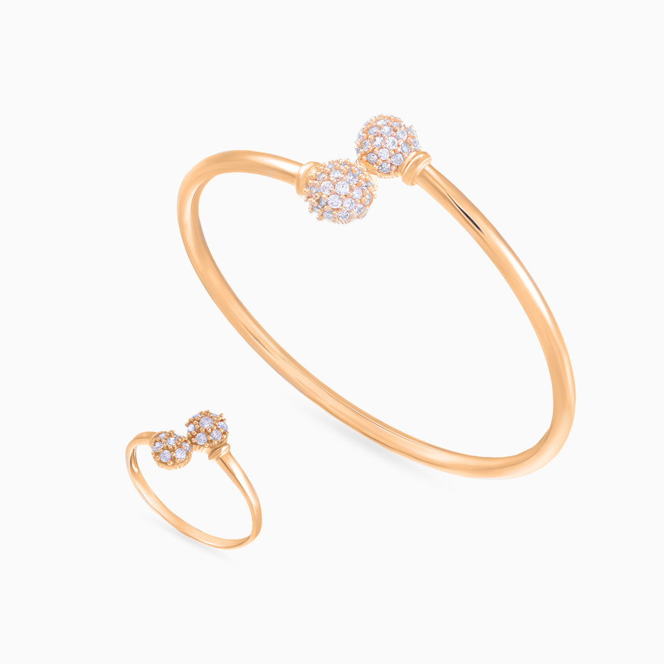 Twin Spheres Cubic Zirconia Set in 21K Gold (2 Pieces) Twin Spheres Cubic Zirconia Set in 21K Gold (2 Pieces)