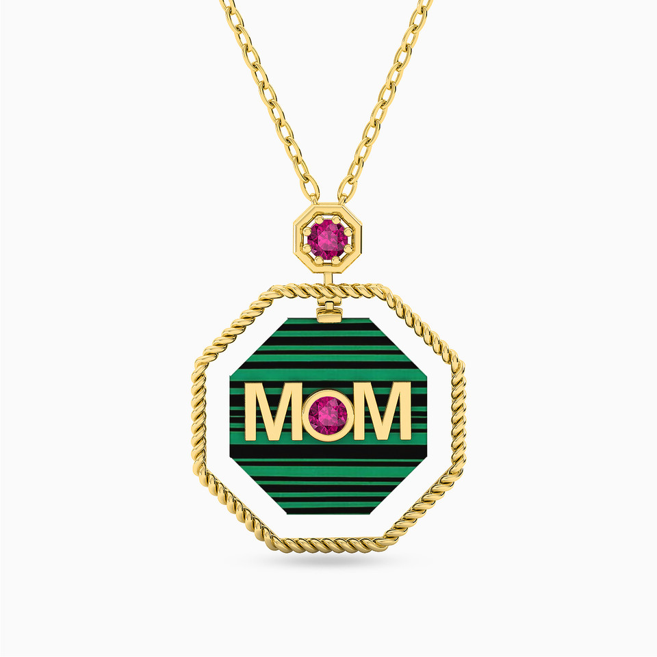 Mom Word Colored Stone Necklace in 18K Gold Mom Word Colored Stone Necklace in 18K Gold