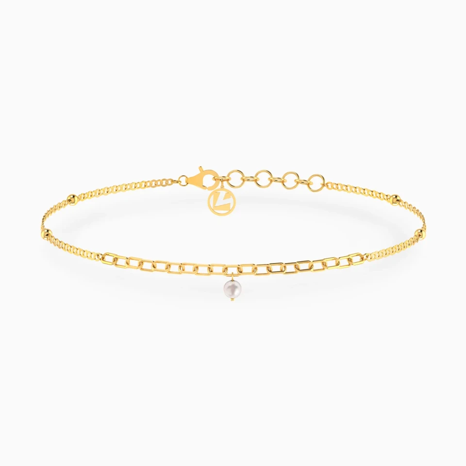 Paperclip Links Pearl Anklet in 21K Gold Paperclip Links Pearl Anklet in 21K Gold