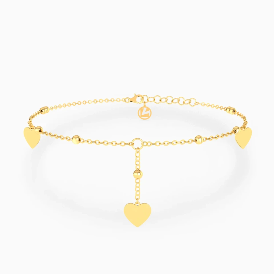 Dangling Hearts & Beads Anklet in 21K Gold Dangling Hearts & Beads Anklet in 21K Gold