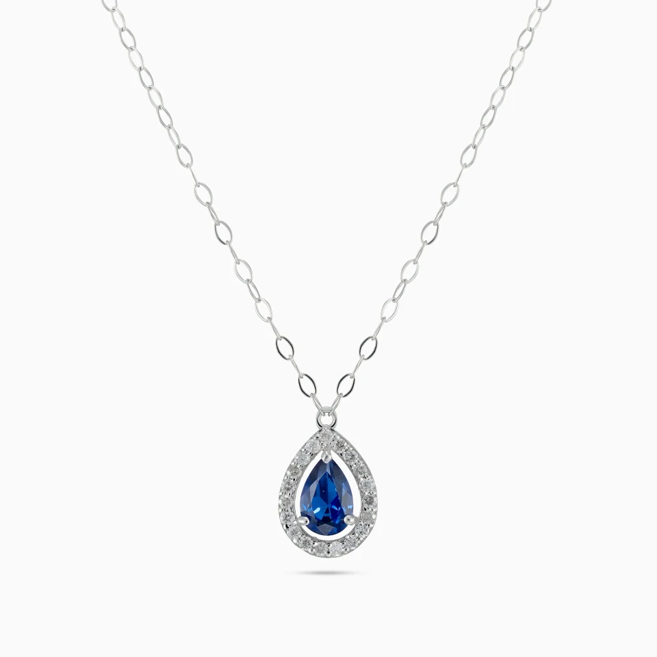 Teardrop Blue Stone Diamond Halo Necklace in 18K Gold Teardrop Blue Stone Diamond Halo Necklace in 18K Gold