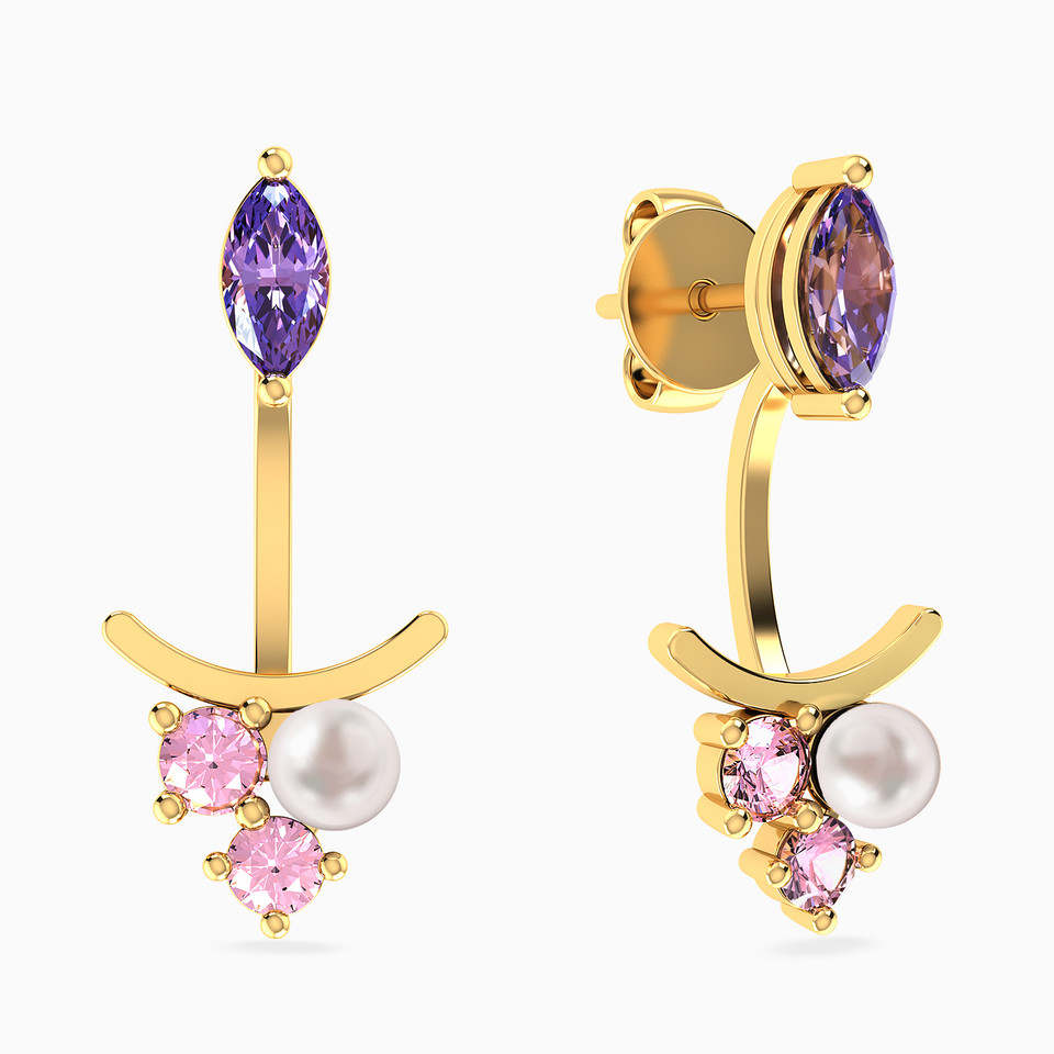 Marquise Pearl & Colored Stones Jacket Earrings in 18K Gold Marquise Pearl & Colored Stones Jacket Earrings in 18K Gold