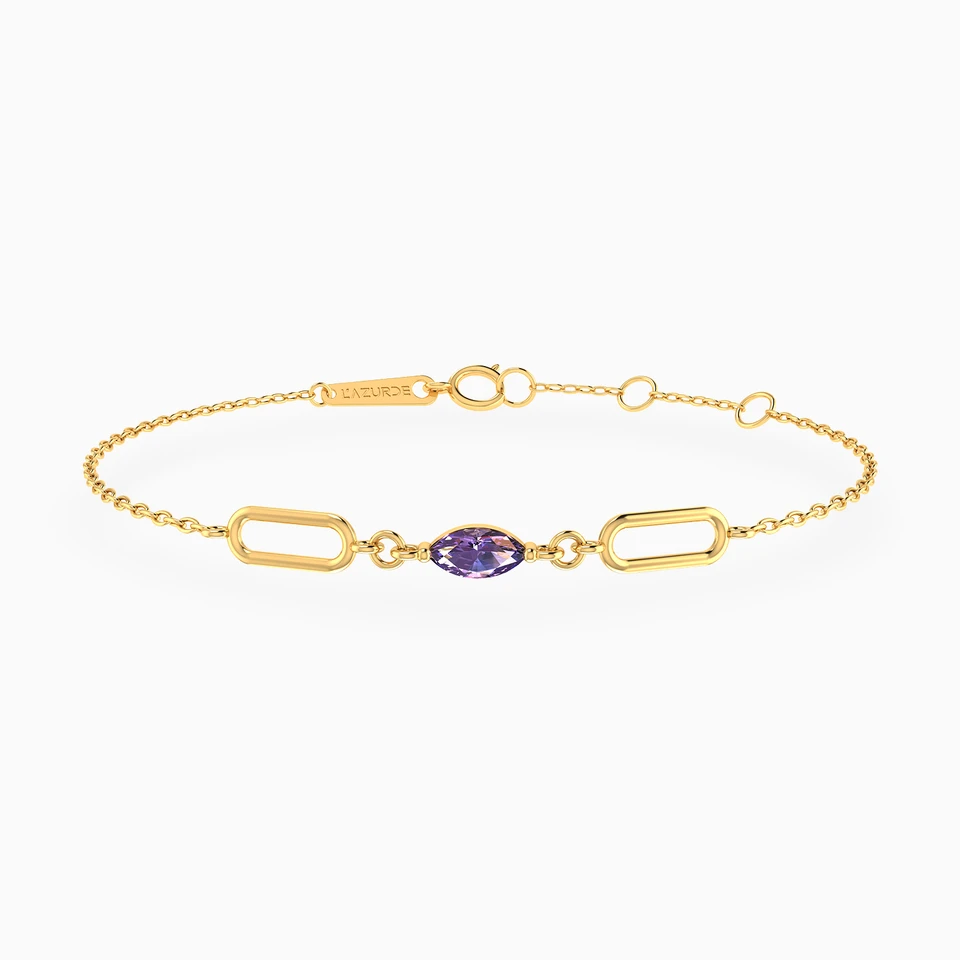 Marquise Lavender Stone & Oval Links Chain Bracelet in 18K Gold Marquise Lavender Stone & Oval Links Chain Bracelet in 18K Gold