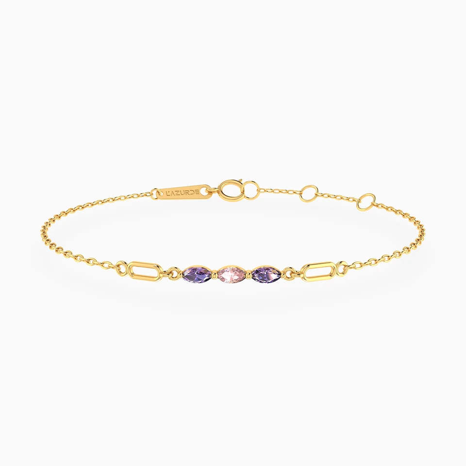 Triple Marquise Colored Stones & Oval Links Chain Bracelet in 18K Gold Triple Marquise Colored Stones & Oval Links Chain Bracelet in 18K Gold