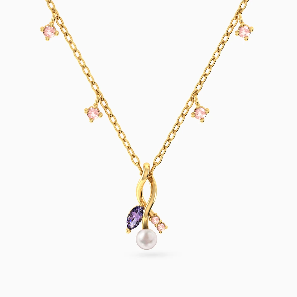 Dangling Marquise Lavender Stones & Pearl Necklace in 18K Gold Dangling Marquise Lavender Stones & Pearl Necklace in 18K Gold
