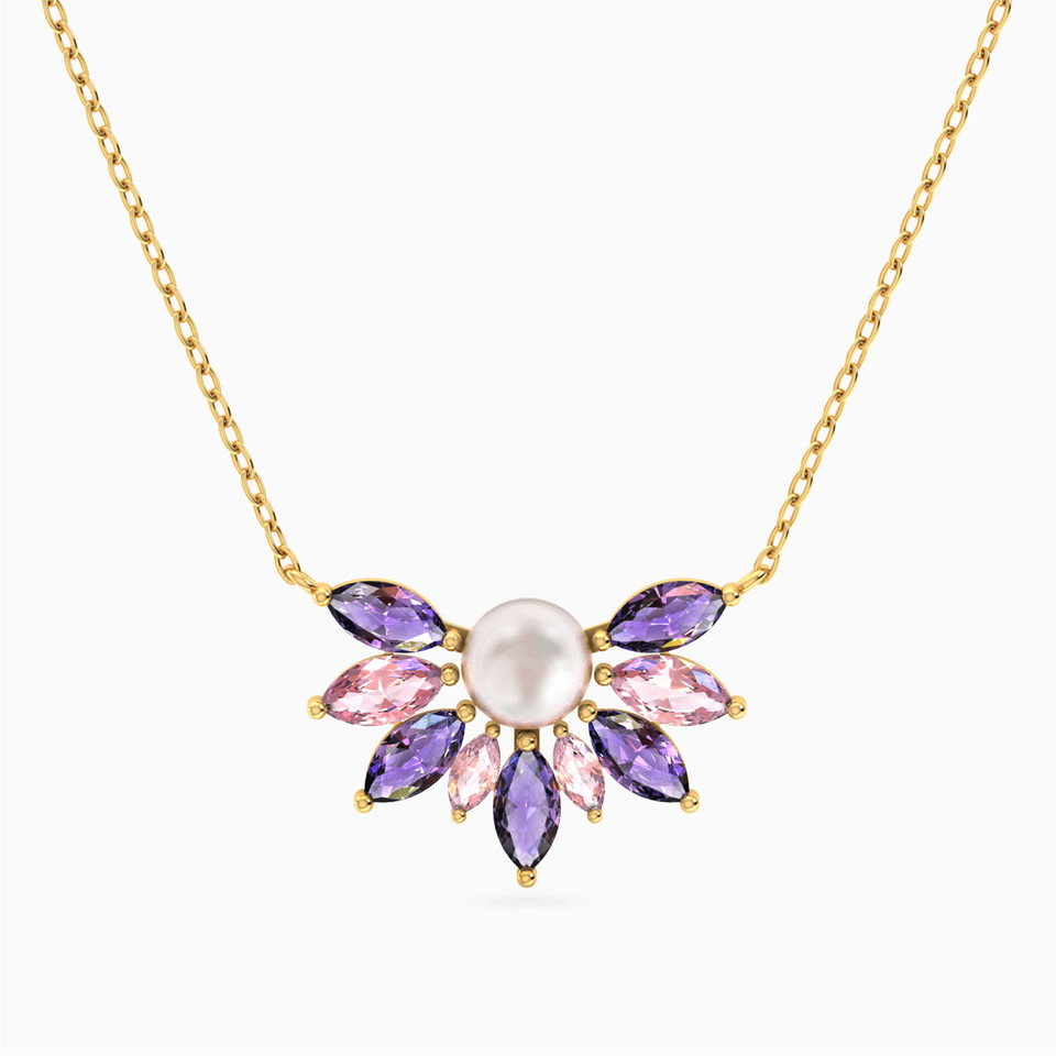 Floral Arc Marquise Lavender Stones & Pearl Necklace in 18K Gold Floral Arc Marquise Lavender Stones & Pearl Necklace in 18K Gold