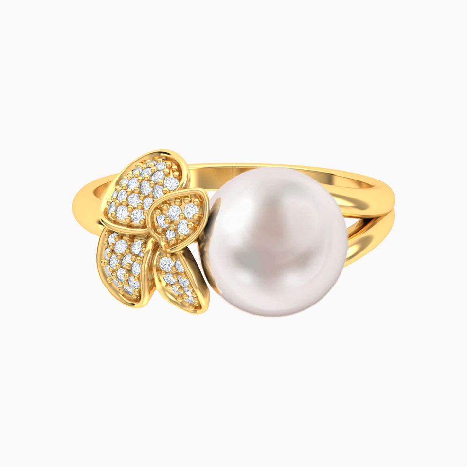 Floral Pearl Diamond Split Shank Ring in 18K Gold Floral Pearl Diamond Split Shank Ring in 18K Gold