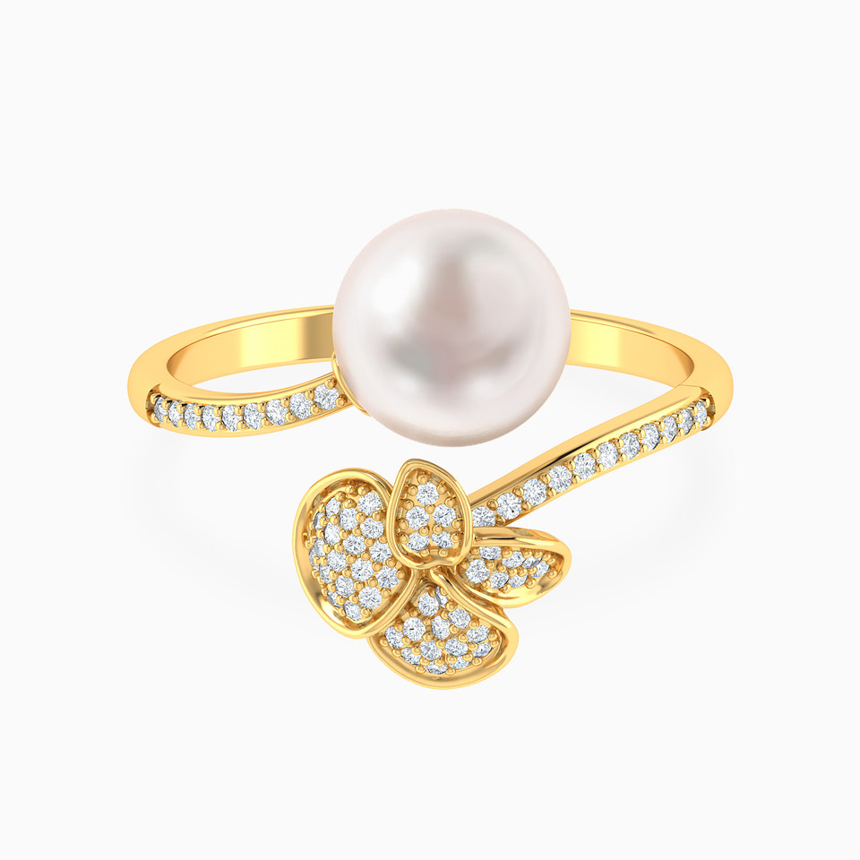 Floral Pearl Diamond Open Ring in 18K Gold Floral Pearl Diamond Open Ring in 18K Gold