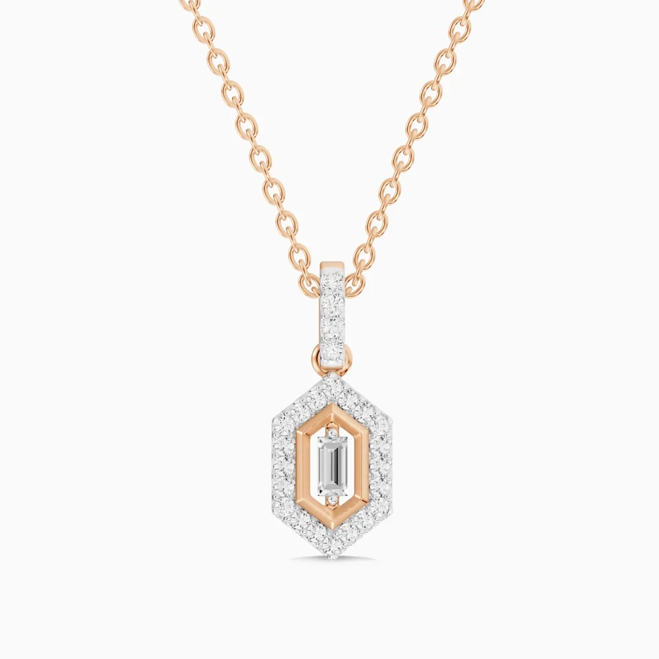 Hexagon Baguette Halo Diamond Pendant Necklace in 18K Gold Hexagon Baguette Halo Diamond Pendant Necklace in 18K Gold