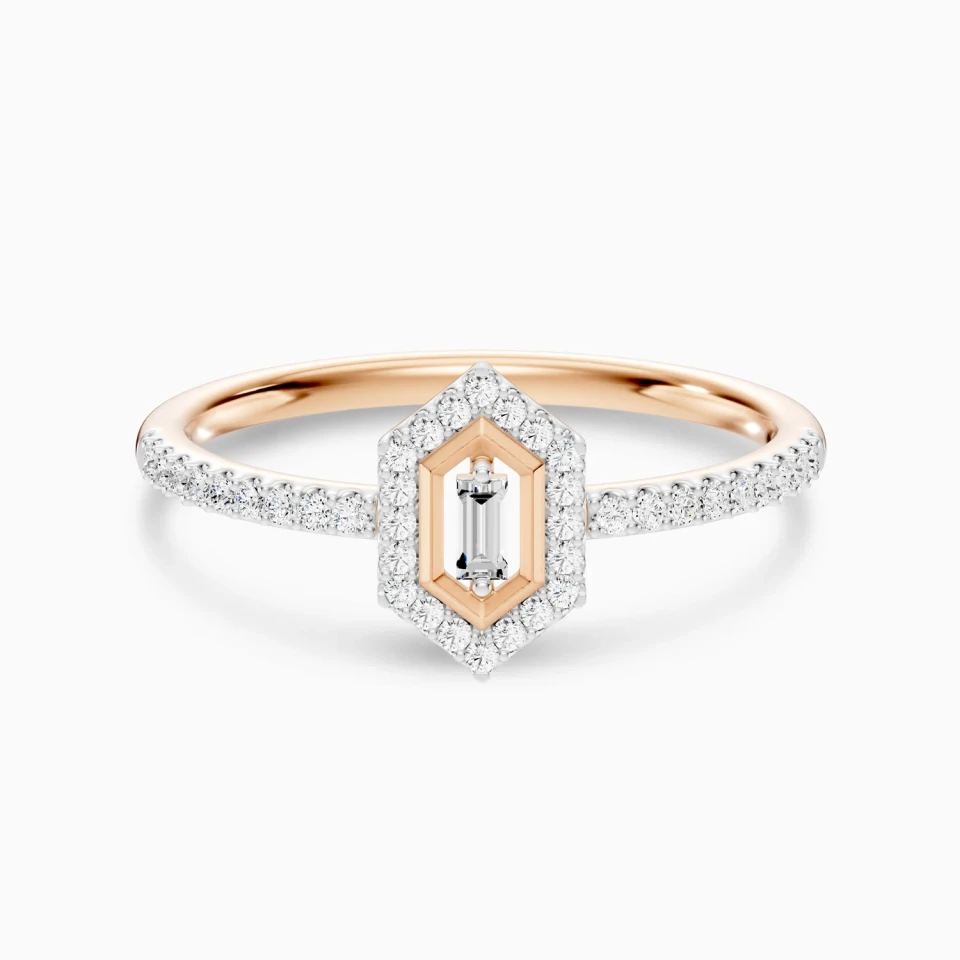 Hexagon Baguette Halo Diamond Ring in 18K Gold Hexagon Baguette Halo Diamond Ring in 18K Gold