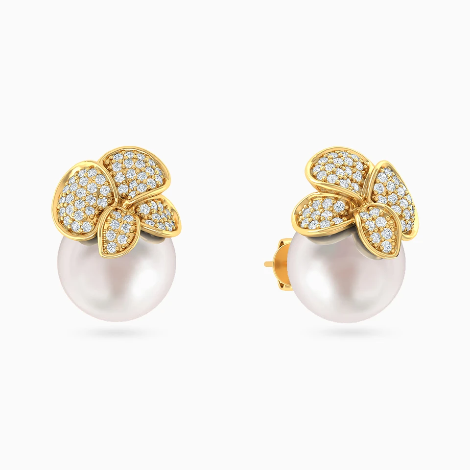 Floral Pearl Diamond Stud Earrings in 18K Gold Floral Pearl Diamond Stud Earrings in 18K Gold
