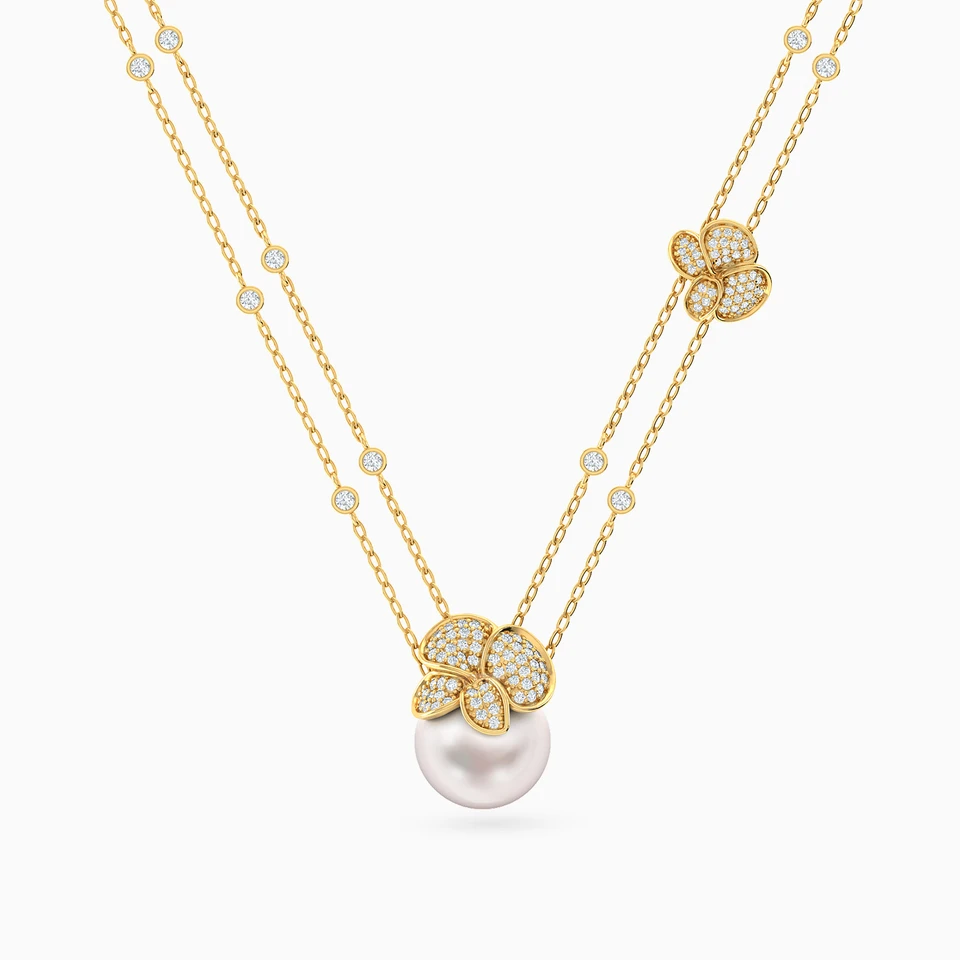 Floral Pearl Diamond Layered Necklace in 18K Gold Floral Pearl Diamond Layered Necklace in 18K Gold
