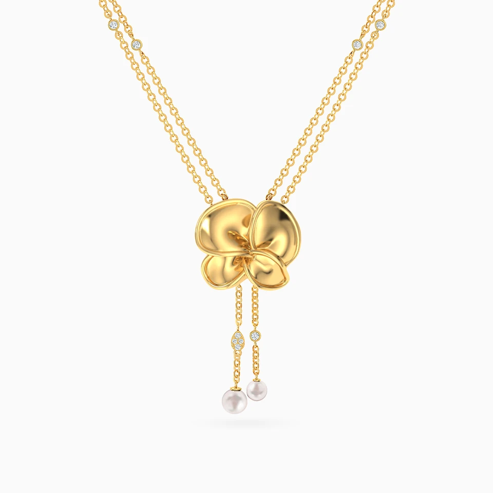 Sculpted Floral Pearl Diamond Lariat Necklace in 18K Gold Sculpted Floral Pearl Diamond Lariat Necklace in 18K Gold
