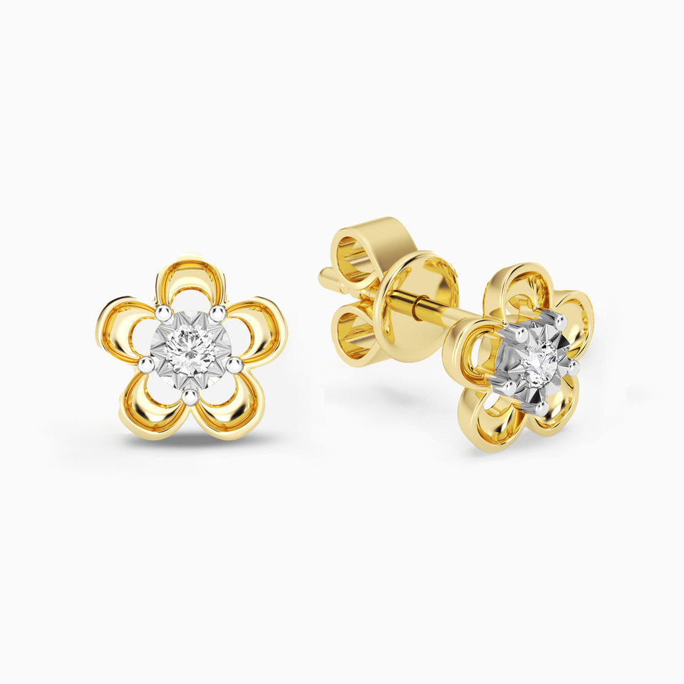 Floral Lab Grown Diamond Stud Earrings in Yellow Gold Plating Floral Lab Grown Diamond Stud Earrings in Yellow Gold Plating