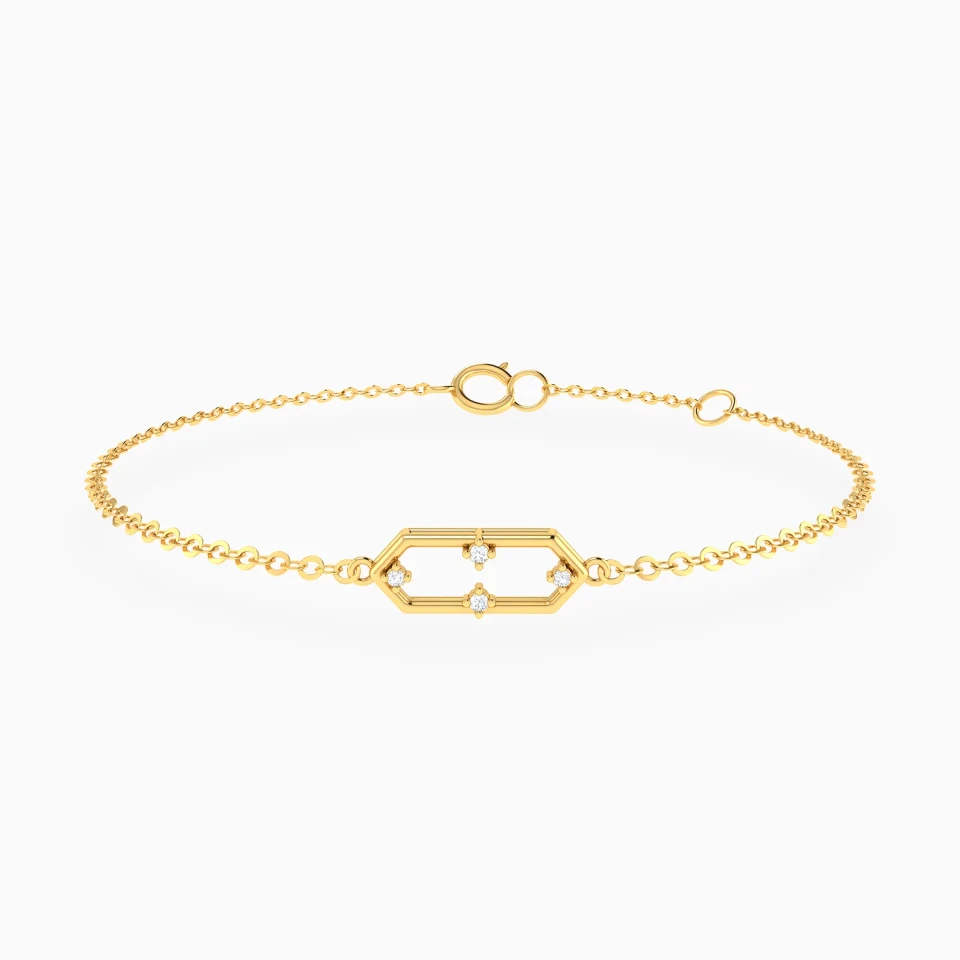 Single Open Hexagon Diamond Chain Bracelet in 18K Gold Single Open Hexagon Diamond Chain Bracelet in 18K Gold