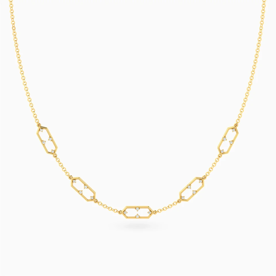 Open Hexagon Links Diamond Necklace in 18K Gold Open Hexagon Links Diamond Necklace in 18K Gold