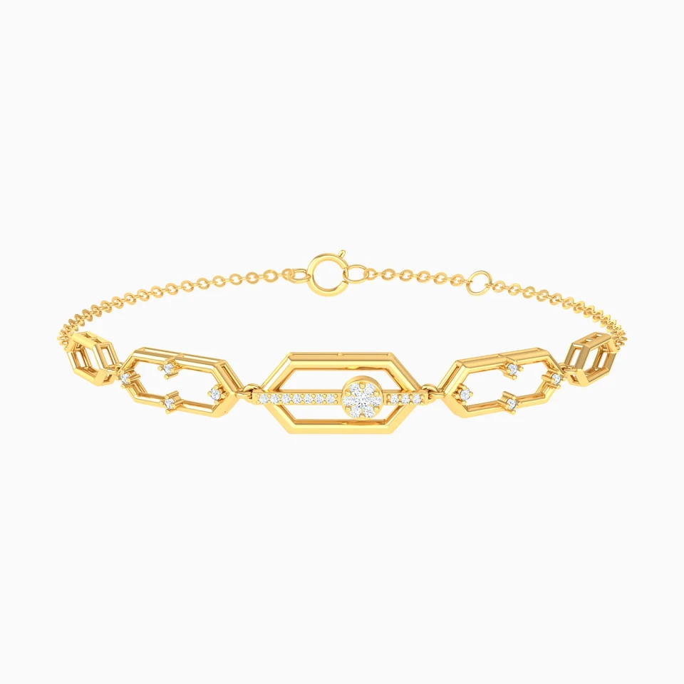 Five Hexagon Links Diamond Chain Bracelet in 18K Gold Five Hexagon Links Diamond Chain Bracelet in 18K Gold