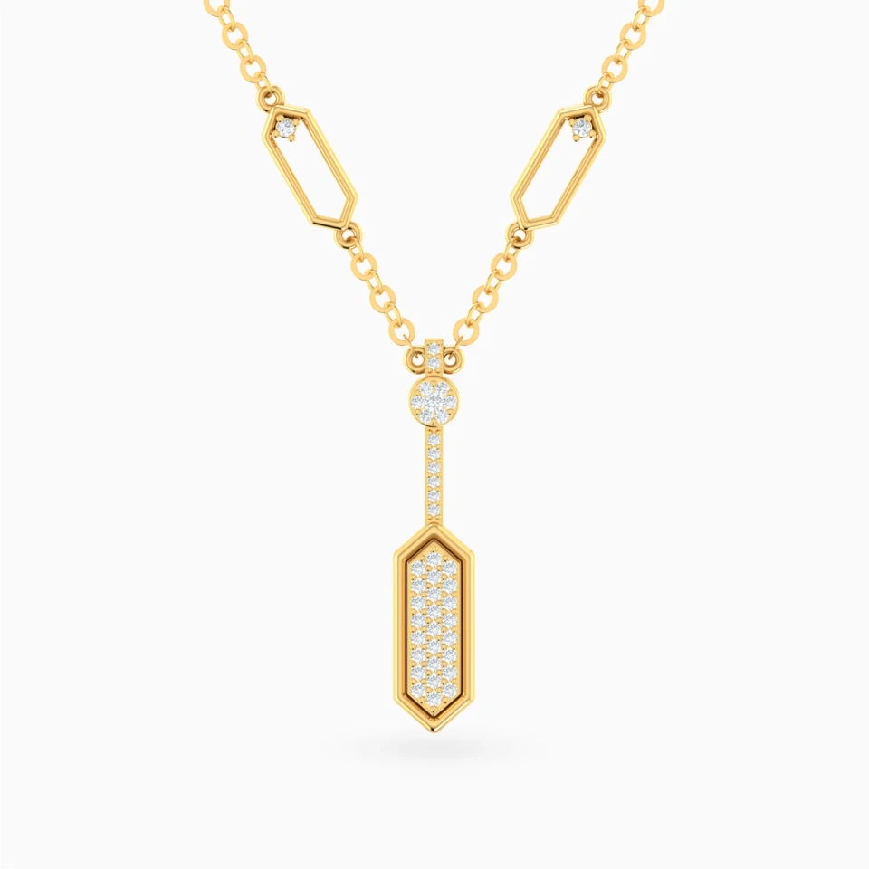 Elongated Hexagon Diamond Pendant Necklace in 18K Gold Elongated Hexagon Diamond Pendant Necklace in 18K Gold