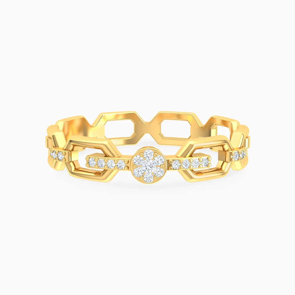Hexagon Links Round Cluster Diamond Ring in 18K Gold Hexagon Links Round Cluster Diamond Ring in 18K Gold