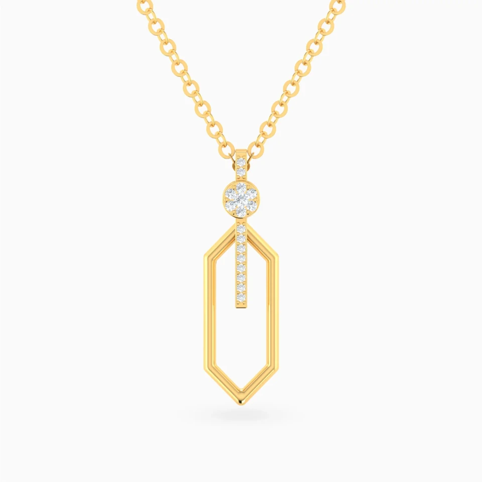 Single Open Hexagon Diamond Pendant Necklace in 18K Gold Single Open Hexagon Diamond Pendant Necklace in 18K Gold