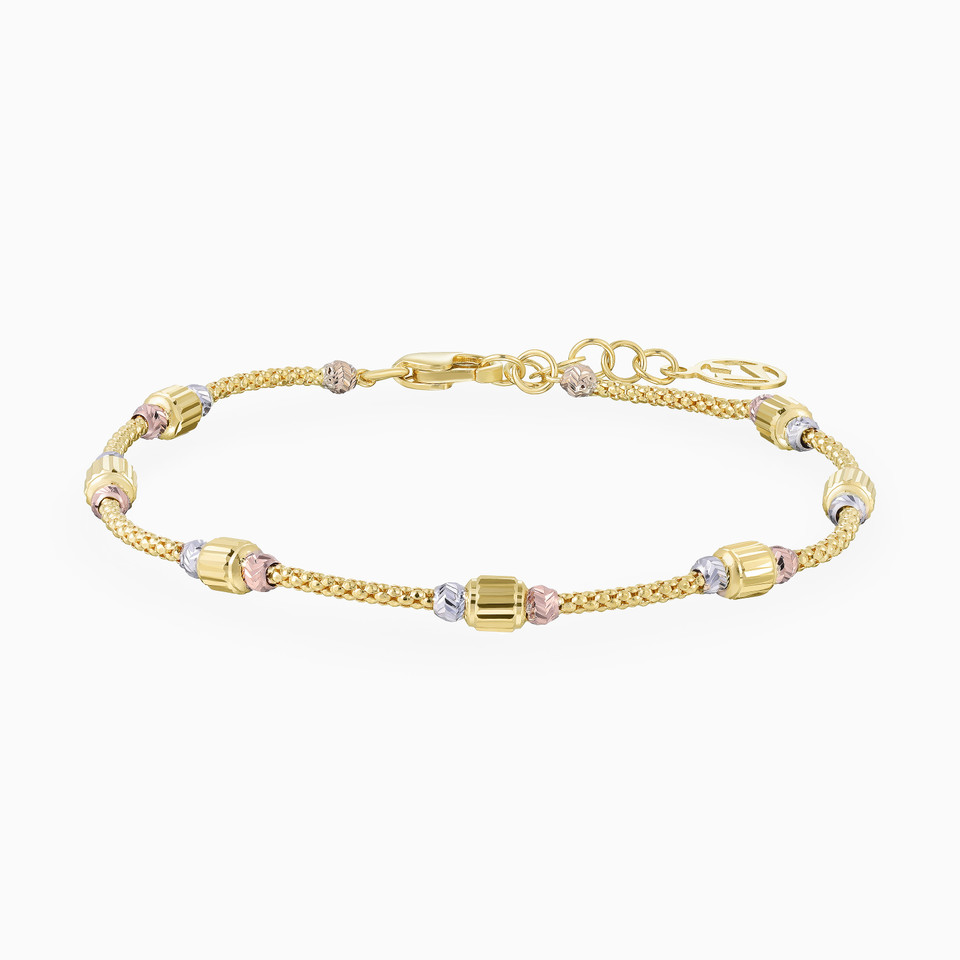 Spaced Tri Color Beaded Units Chain Bracelet in 18K Gold Spaced Tri Color Beaded Units Chain Bracelet in 18K Gold
