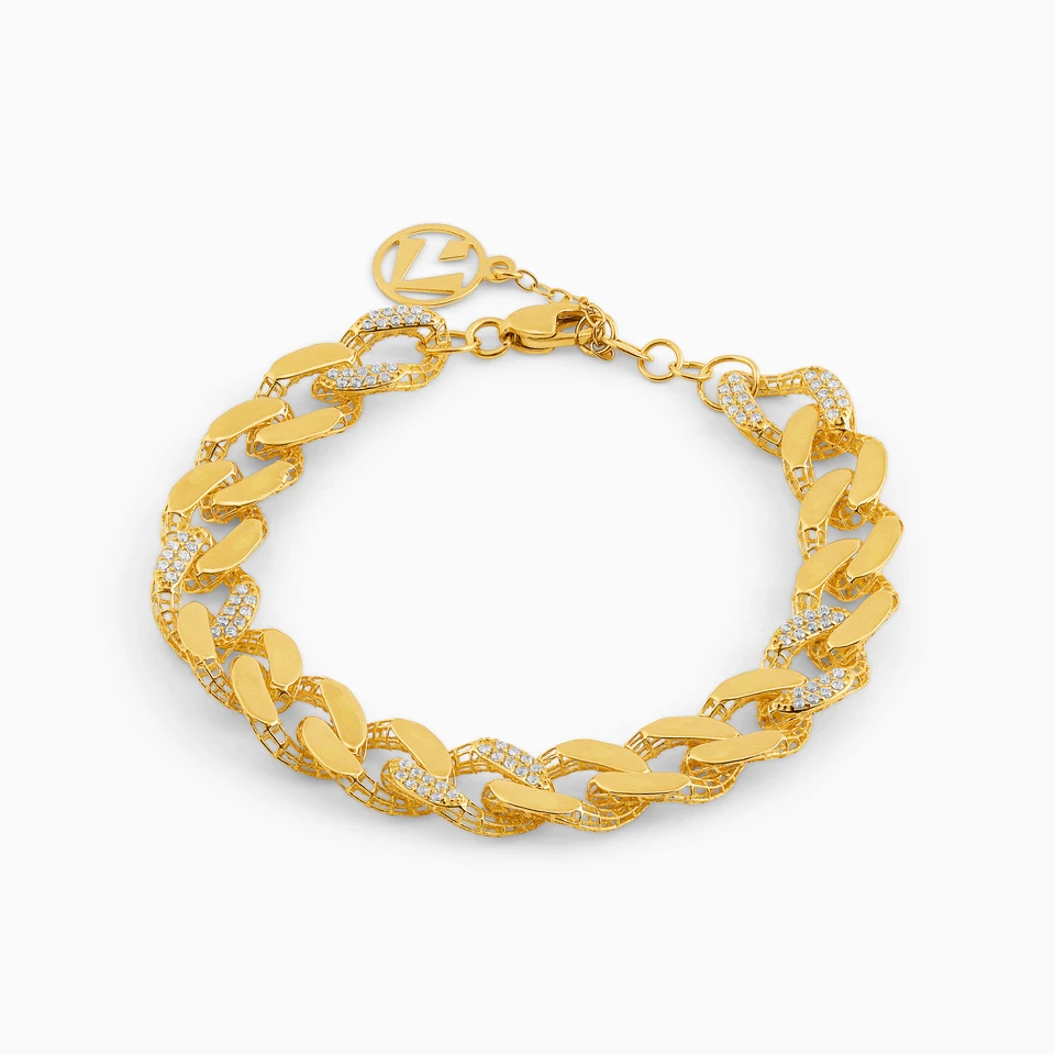 Links Cubic Zirconia Chain Bracelet in 21K Gold Links Cubic Zirconia Chain Bracelet in 21K Gold