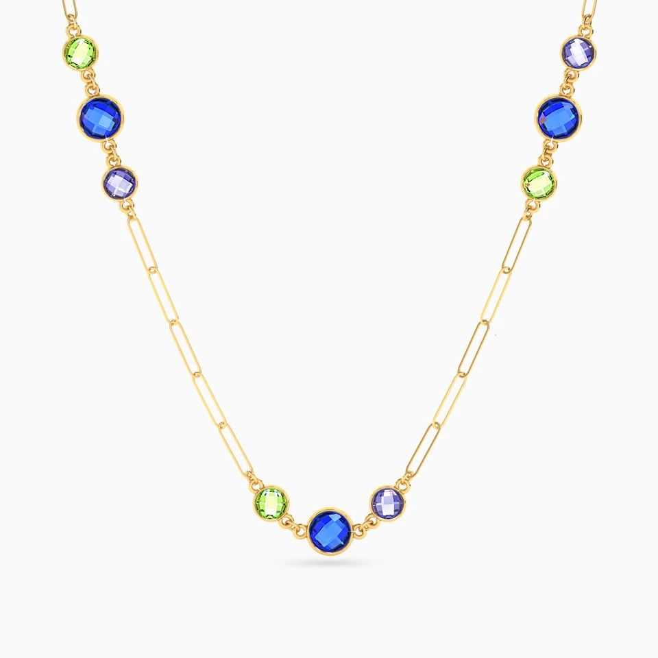 Circle Colored Stones Chain Necklace in 18K Gold Circle Colored Stones Chain Necklace in 18K Gold