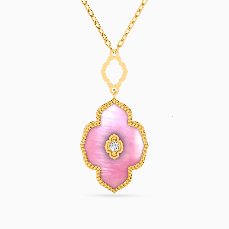 Arabesque Diamond & Rose Stone Necklace in 18K Gold Arabesque Diamond & Rose Stone Necklace in 18K Gold
