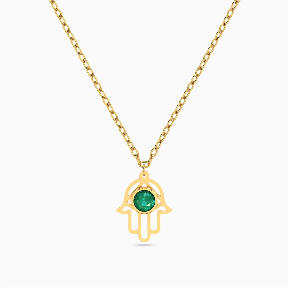 Hamsa Green Stones Necklace in 18K Gold Hamsa Green Stones Necklace in 18K Gold