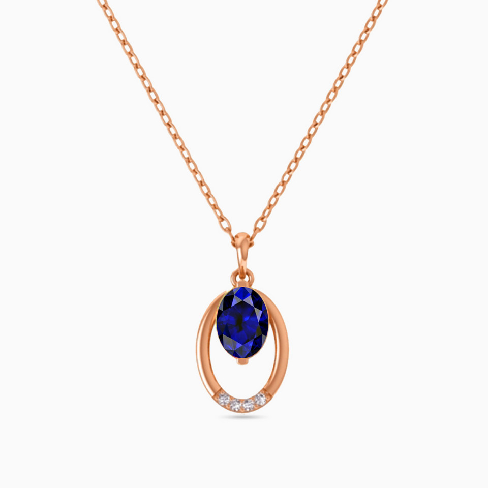 Oval Diamond & Blue Stone Necklace in 18K Gold Oval Diamond & Blue Stone Necklace in 18K Gold