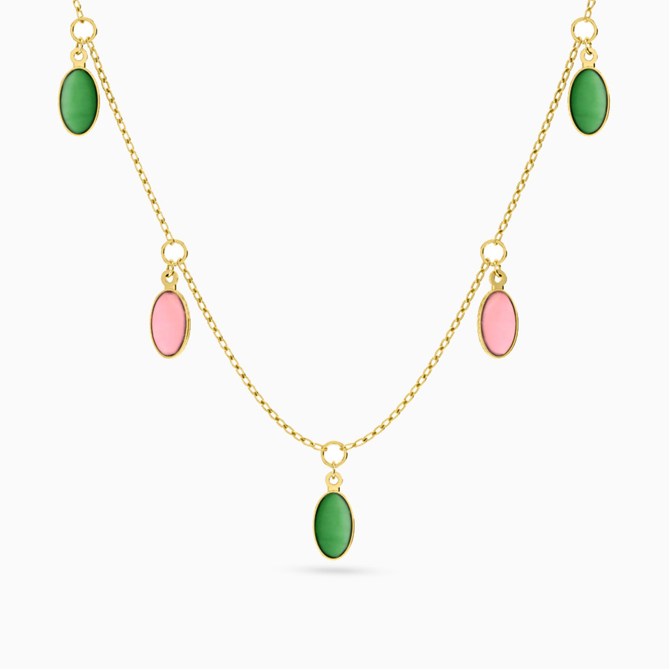Oval Colored Stones Chain Necklace in 18K Gold Oval Colored Stones Chain Necklace in 18K Gold