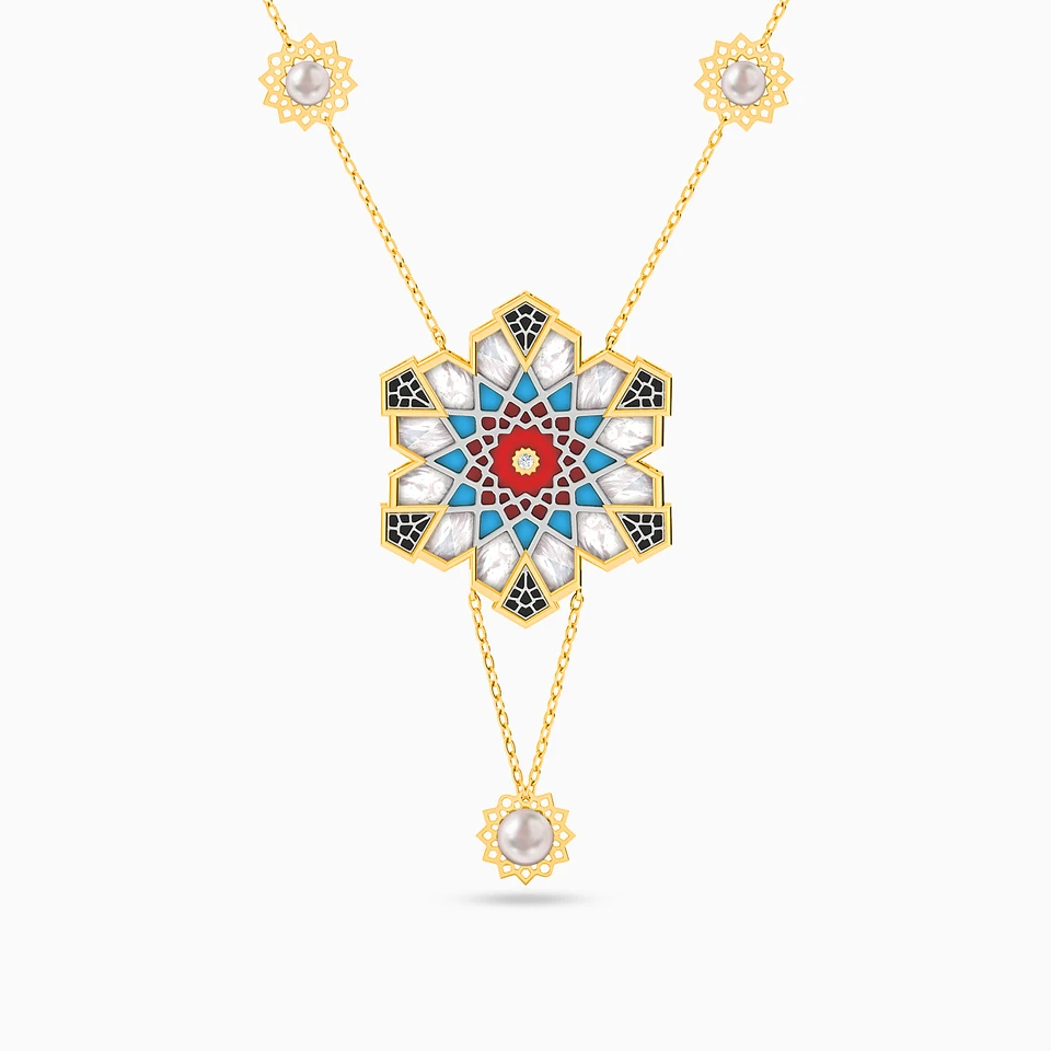 Flower Colored Stones Chain Necklace in 18K Gold Flower Colored Stones Chain Necklace in 18K Gold