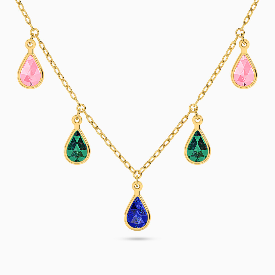 Pear Colored Stones Chain Necklace in 18K Gold Pear Colored Stones Chain Necklace in 18K Gold