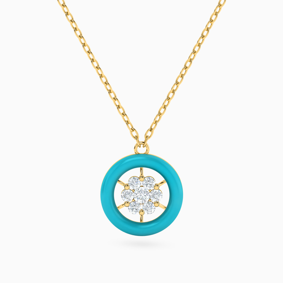 Circle Cubic Zirconia & Enamel Coated Necklace in 18K Gold Circle Cubic Zirconia & Enamel Coated Necklace in 18K Gold