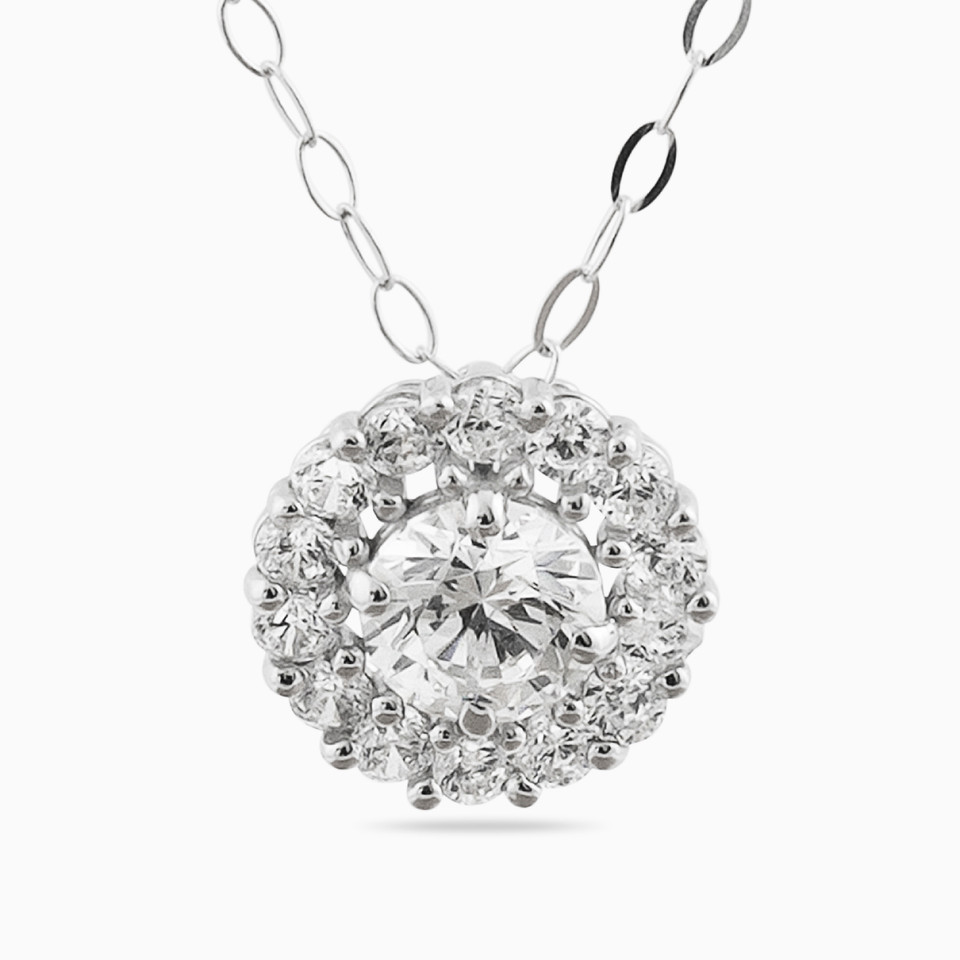 Round Cubic Zirconia Necklace in 18K Gold Round Cubic Zirconia Necklace in 18K Gold